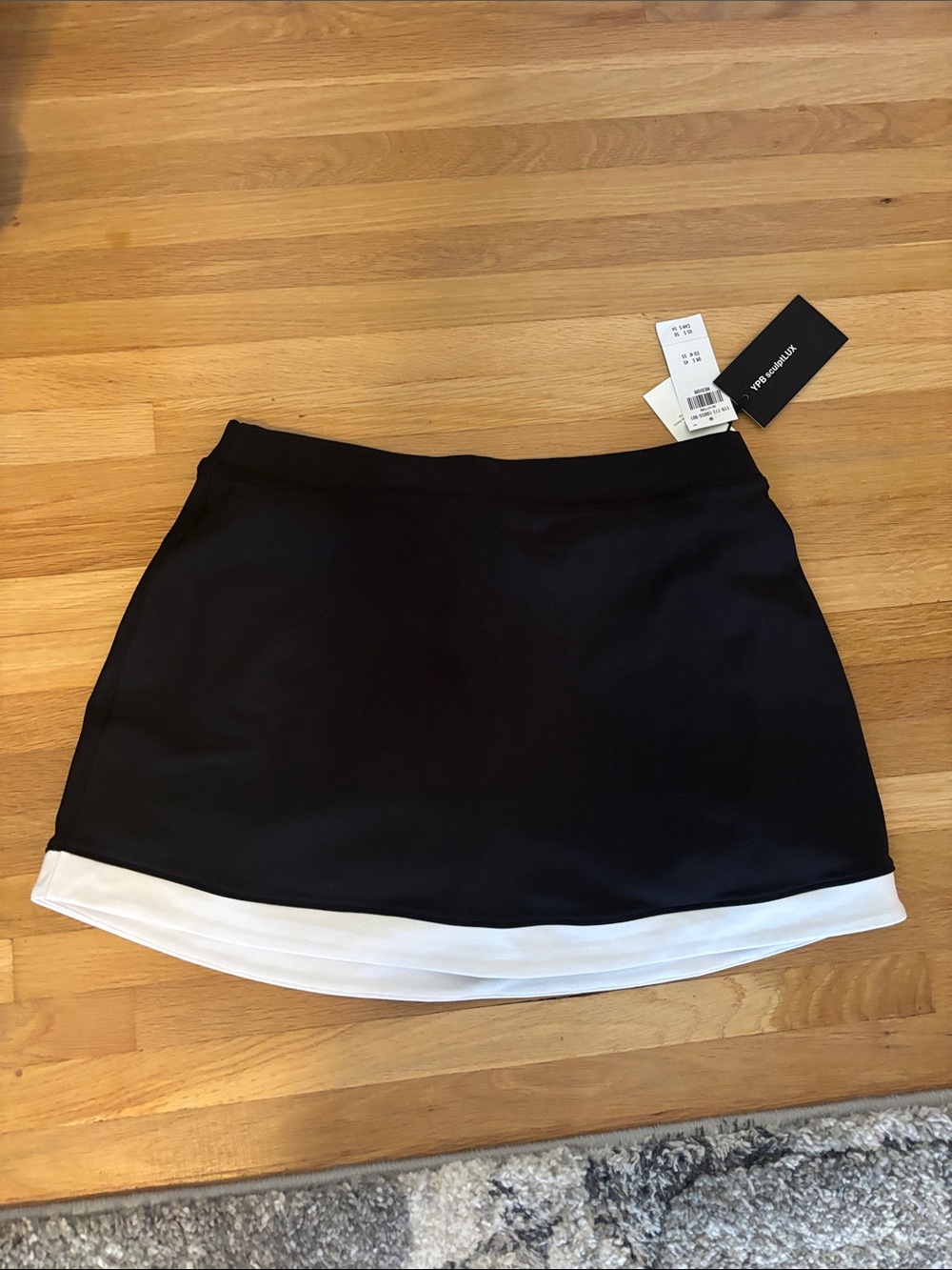 Black Mini Skirt with White Contrast Hem - Women's Casual Skort